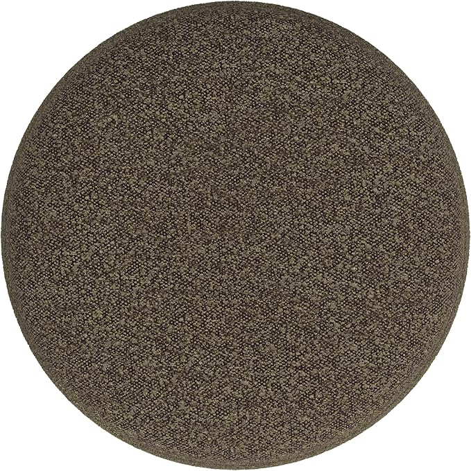 HomePop Upholstered Round Ottoman (No Lid, Seat Only) Home Décor | Round Pouf Foot Rest – Dark Brown Boucle