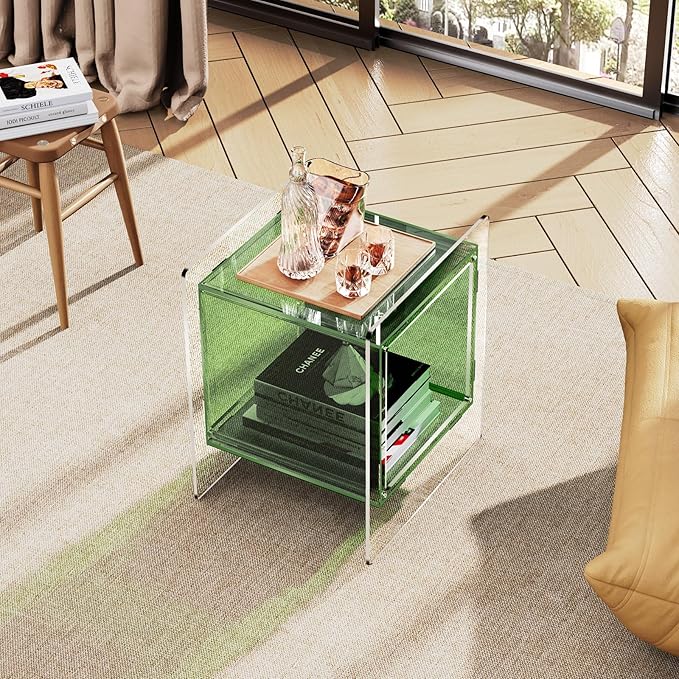 Acrylic Nightstand, Bedside Table for Bedroom, Side Table, Record Player Stand, 18'' x 15.7'' x 21.6'', Green