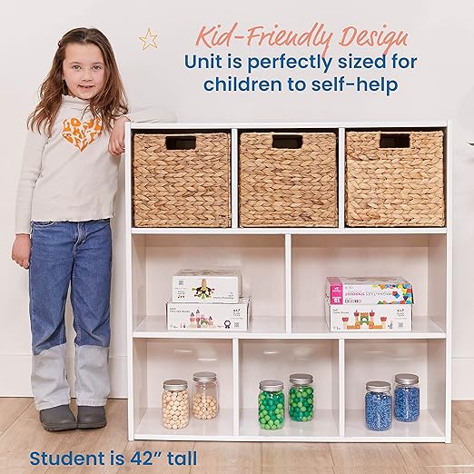 ECR4Kids Streamline 8-Compartment Storage Cabinet, 36in, Classroom Furniture, White Wash