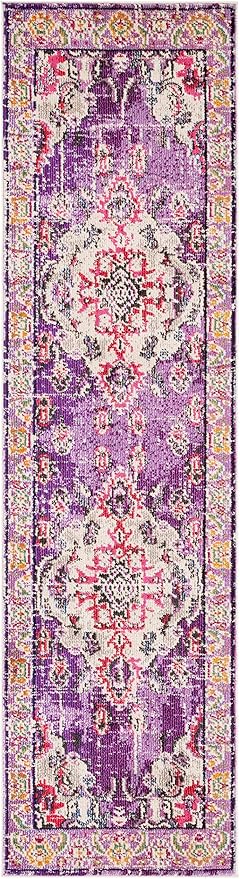 SAFAVIEH Monaco Collection Runner Rug - 2'2" x 6', Violet & Fuchsia, Boho Chic Medallion Distressed Design, Non-Shedding & Easy Care, Ideal for High Traffic Areas in Living Room, Bedroom (MNC243P)