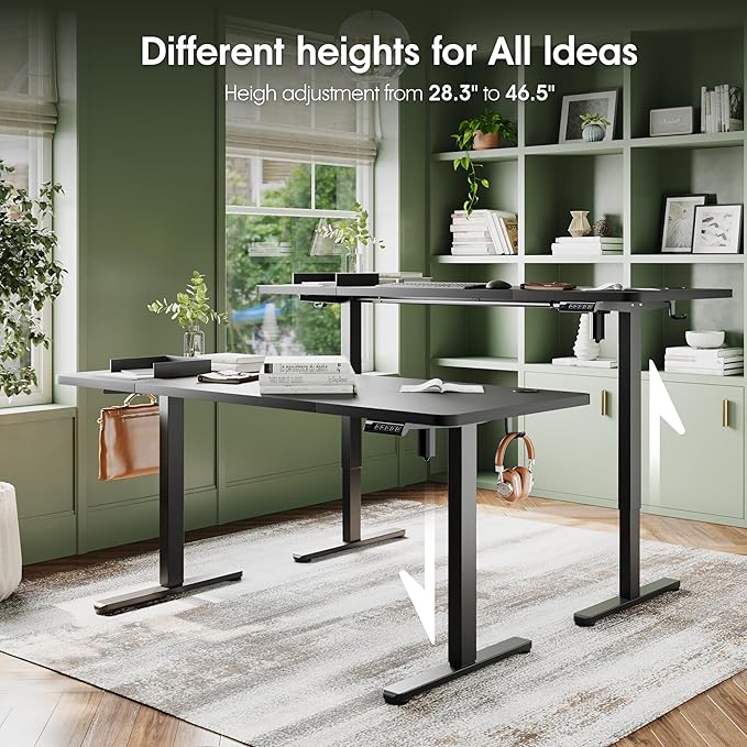 Monomi Electric Height Adjustable Standing Desk, 55x24 Inches, Ergonomic Home Office Sit/Stand Up Desk (Black Steel Frame/Black Top)