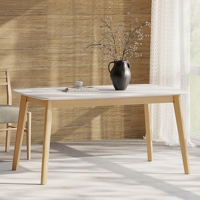 Merax 5-Piece Dining Set, Solild Wood Table & Chairs with Backrests for 4, Farmhouse Natural Kitchen Furniture for Home, Dining Room, Natural Oak+Gray