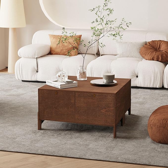 Sebastack Coffee Table, Expandable Entertainment Center and Media Console with Storage and Drawer,Wooden Furniture for Living Room, Bedroom，31 inch Width Walnut Color