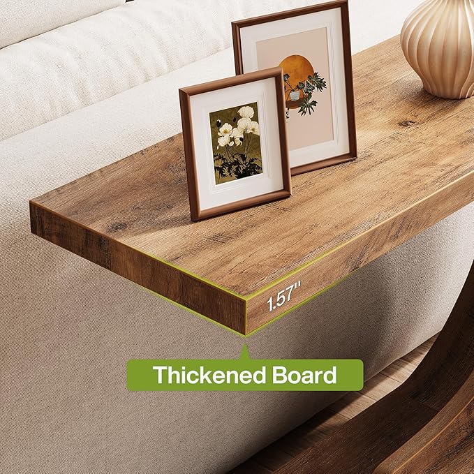LITTLE TREE 43.3 Inches Farmhouse Console Table, 2-Tier C-Shaped Sofa Table Behind The Couch, Wooden Entryway Table Narrow Hallway Foyer Table for Living Room, Entrance, Brown