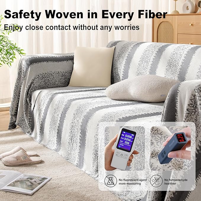 Boho Sofa Cover, Couch Covers for 3 Cushion Couch Sofa Pet Friendly, Sofa Cover Washable, Soft Chenille Living Room Couch Covers Slipcover, Pet Furniture Protecto (1# Grey, 71" x 150")