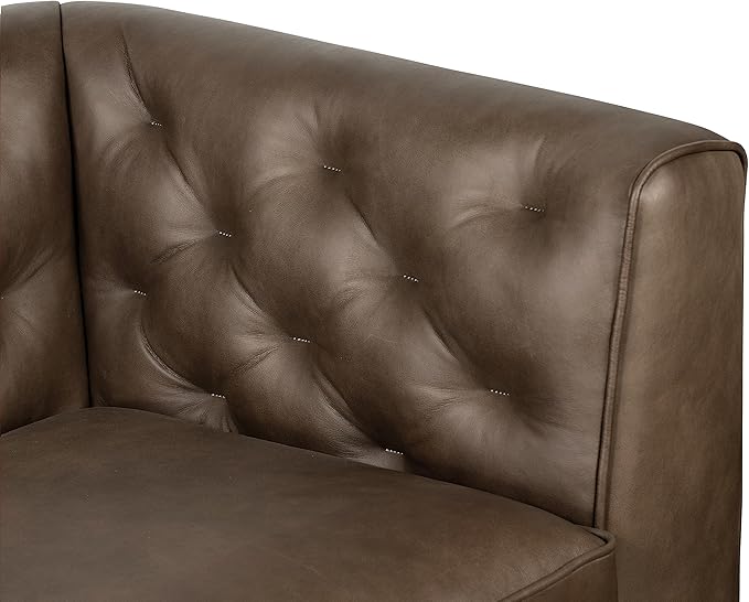 POLY & BARK Essex Leather Couch - 89-Inch Sofa with Tufted Back - Full-Grain Leather Sofa for Living Room with Feather-Down Topper - Living Room Couch - Vintage Italian Leather in Cocoa Brown