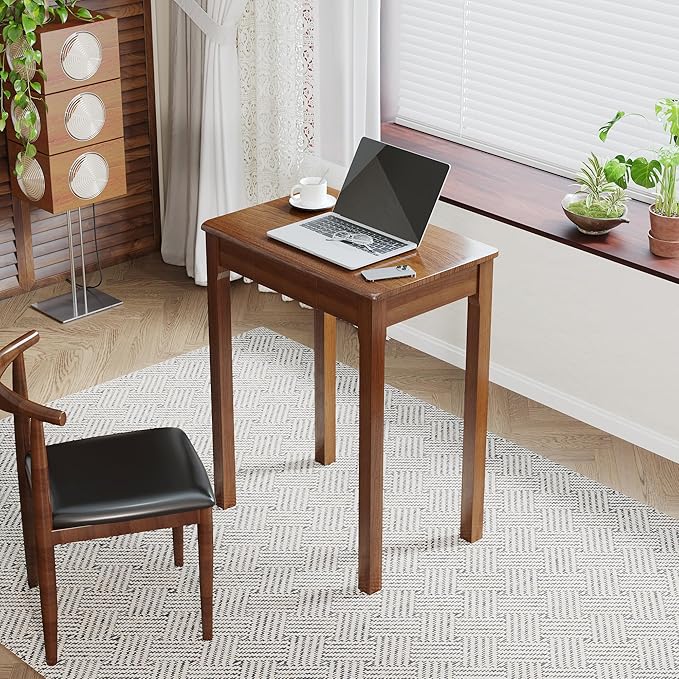 Solid Wood Desk with Drawers - 24 x 16 Inch Vintage Narrow Desks, Mid Century Modern Desks, Rubber Wood Study Table, Small Writing Desk for Bedroom|Small Spaces - Walnut Color