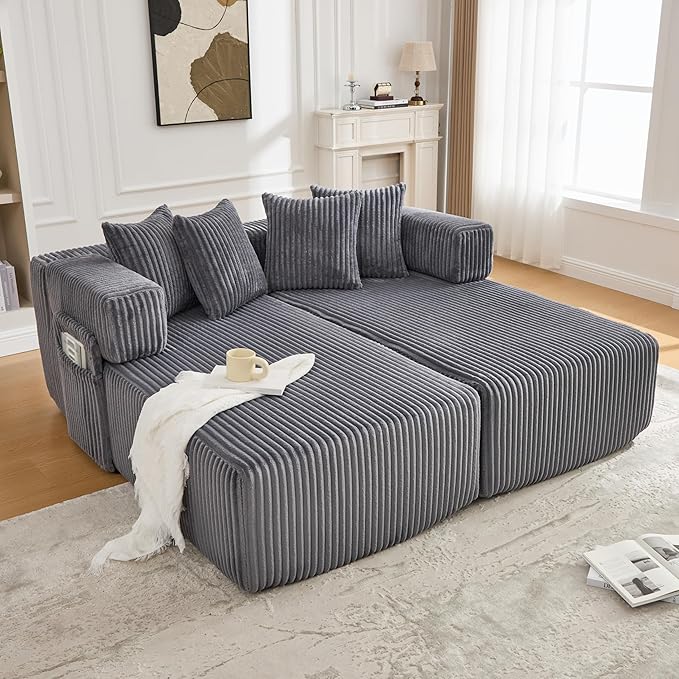 Eafurn DIY Combination Compression Modular Sectional Sofa with Double Chaise Lounge, 146" Oversized U Shaped Boneless Couch with Deep Seat Convertible Sleeper Sofabed w/Throw Pillows