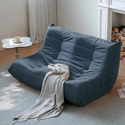 Bean Bag Chair, Loveseat Fireside Chair Bean Bag Sofa for Adults, 2 Seater Bean Bag Chairs for Teens with High-Resilience Foam, Memory Foam Bean Bag for Living Room, Bedroom, Office (Suede, Dark Blue)
