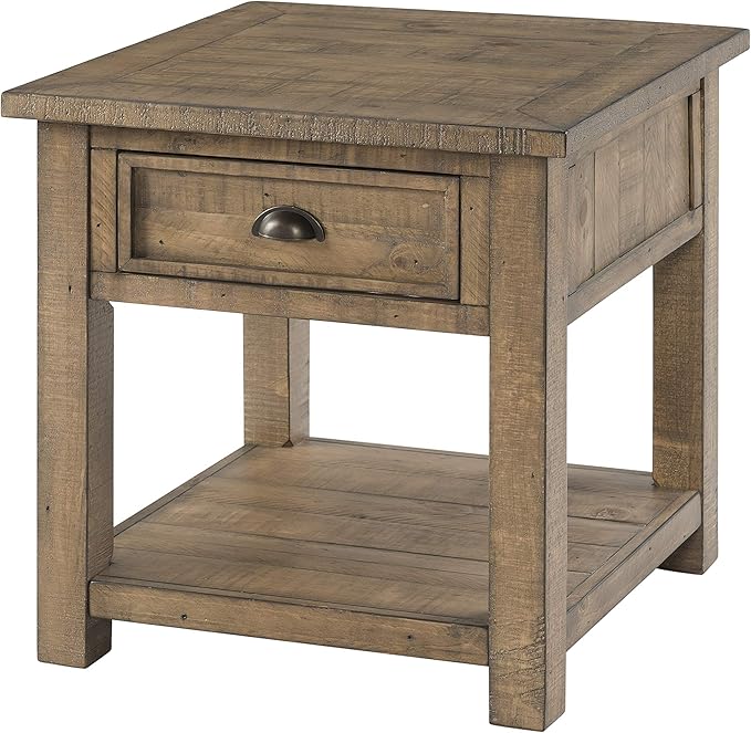Martin Svensson Home Monterey End Table - Reclaimed Natural Wood Finish- Coastal Style - with Shelf and Cabinet for Storage