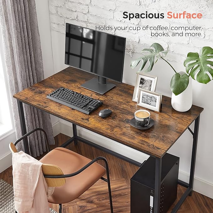VASAGLE Computer Desk, Gaming Desk, Home Office Desk, for Small Spaces, 23.6 x 47.2 x 29.9 Inches, Industrial Style, Metal Frame, Rustic Brown and Black ULWD039B01