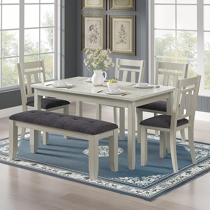 Solid Wood Dining Table, Part of Dining Table Set- Mix and Match Table, Chair, and Bench Sold Separately for Dining Room, Kitchen, Grey