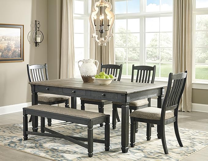 Signature Design by Ashley Tyler Creek Farmhouse Dining Table with Drawers, Seats up to 6, Almost Black