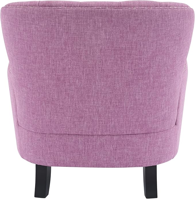 Ball & Cast Accent Chair,Mid-Century Lounge Living Room Chairs with Button Tufting,Upholstered Reading Accent Chair W/Solid Wood Legs and Curved Backrest,for Bedroom,Apartment,Pink