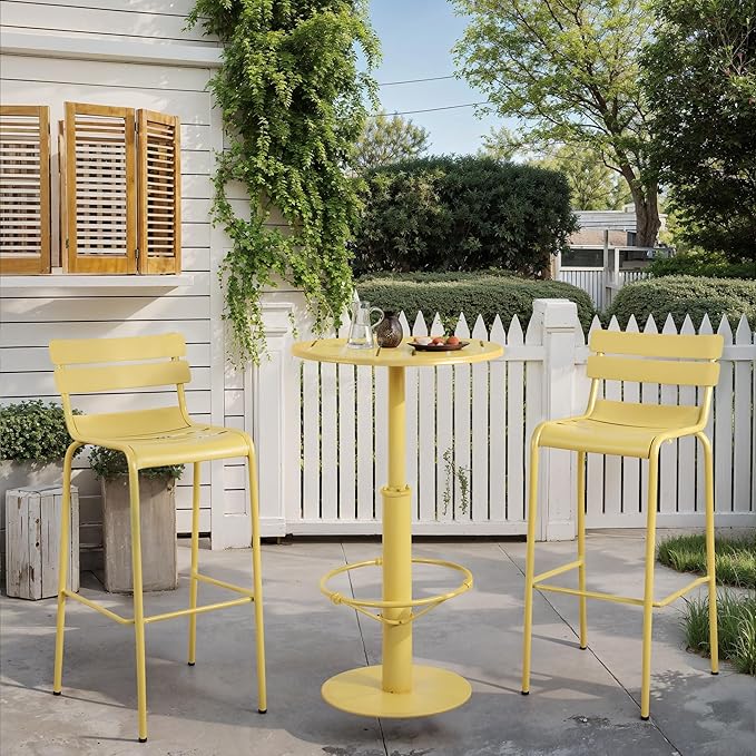 42" Tall Modern Industrial Bar Table-23.6" Dia Round Metal Top Standing Pub Cocktail Bistro Table-Indoor Outdoor Patio-Commercial Grade, Heavy Duty (Lemon-Yellow)