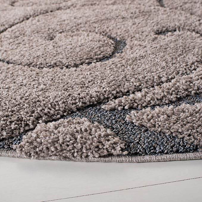 SAFAVIEH Florida Shag Collection Area Rug - 9' Round, Grey & Light Blue, Scroll Design, Non-Shedding & Easy Care, 1.2-inch Thick Ideal for High Traffic Areas in Living Room, Bedroom (SG455-1160)