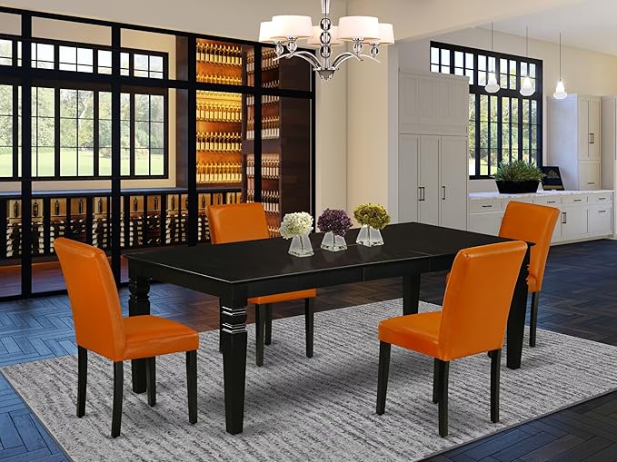 East West Furniture LGAB5-BLK-61 5 Piece Dinette Set Includes a Rectangle Dining Room Table with Butterfly Leaf and 4 Baked Bean Faux Leather Upholstered Chairs, 42x84 Inch, Black