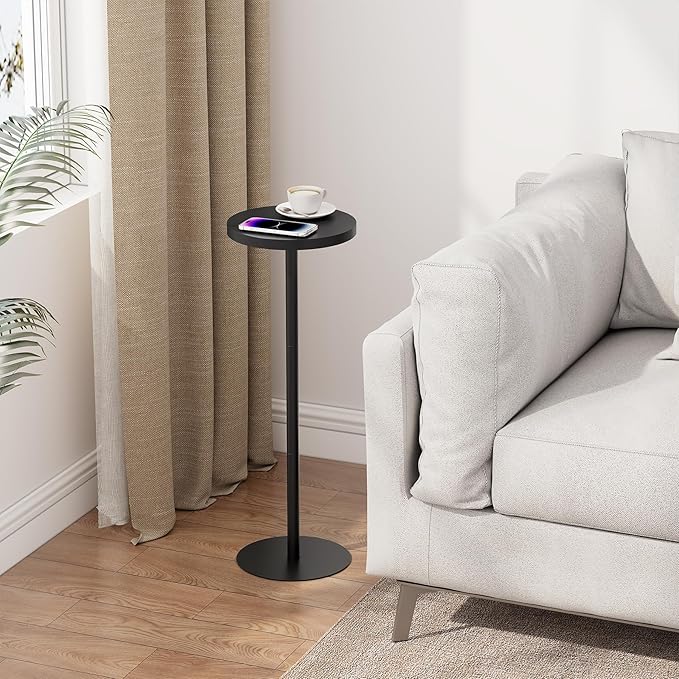 TUTOTAK Tall Round Side Table, Small End Table, Set of 2, Beside Table, Drink Table, Pedestal Side Table, livingroom, Black TB01BK0652