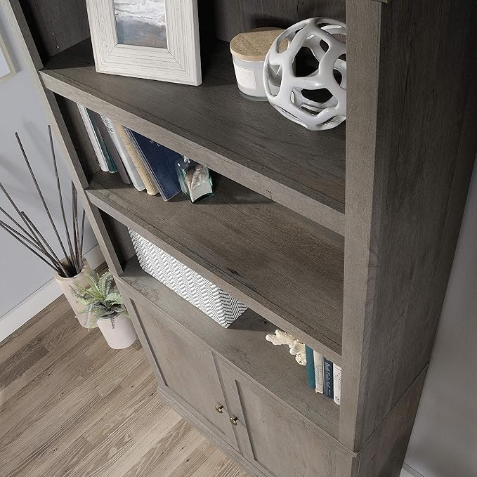 Sauder Select Book Shelf, Bookshelf with Storage, Library Bookcase with Doors and Adjustable Shelves, in Mystic Oak