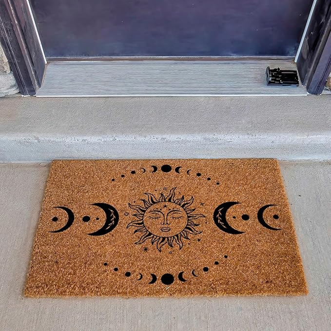Funny Coir Doormat Sun and Moon Phase Magic Moon Door Mats for Entryway Decor Outdoor Mat with Heavy Duty Front Porch Welcome Mats Entry Natural Coir House Warming Gift Mat 23.7 x 15.7 inch