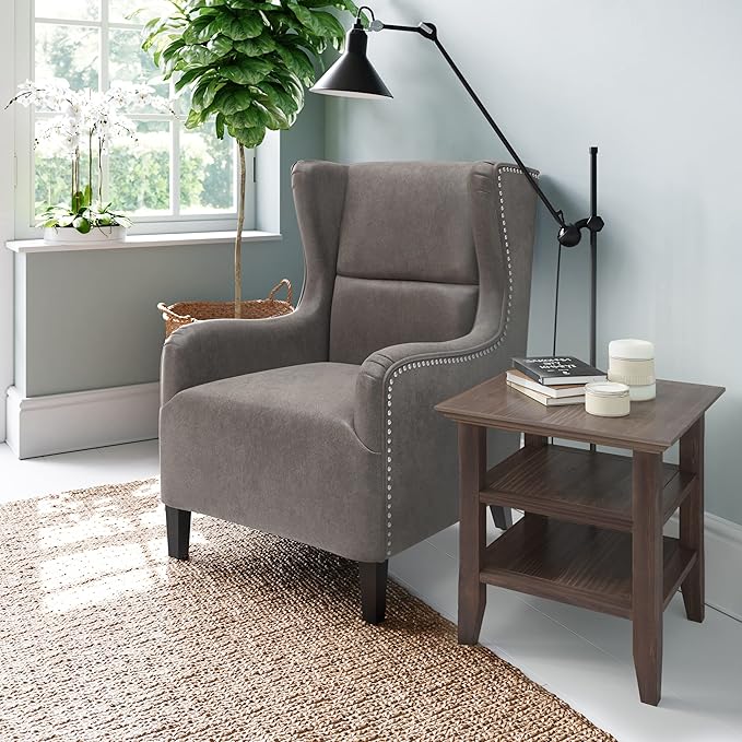 SIMPLIHOME Acadian SOLID WOOD 19 inch Wide Square Transitional End Table in Warm Walnut Brown for the Living Room and Bedroom