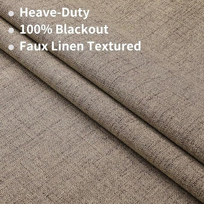 Joydeco 100% Total Blackout Curtains Custom Size for Bedroom Living Room Darkening Long Textured Drapes Thermal Insulated Back & Tab Rod Pocket 1 Panel(Linen,Custom Size)