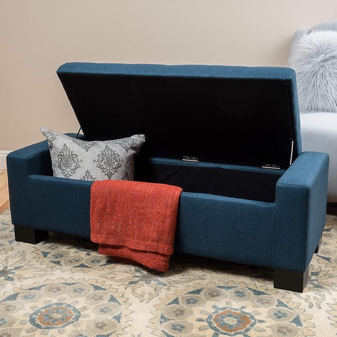 Ball & Cast 50.8" Upholstered Storage Ottoman with Tufted Waffle Stitch,End Bench w/Uses Pressure Hinges and Wood Legs,Entryway Fabric Footrest Stool for Living Room & Bedroom,Light Grey