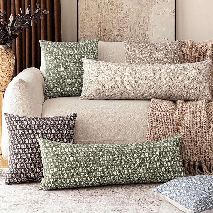 Foindtower Set of 2 Decorative Long Body Lumbar Throw Pillow Covers Neutral Modern Farmhouse Cushion Covers Vintage Home Decor for Sofa Couch Chair Bedroom Living Room Outdoor,14×36 Inch,Sage Green