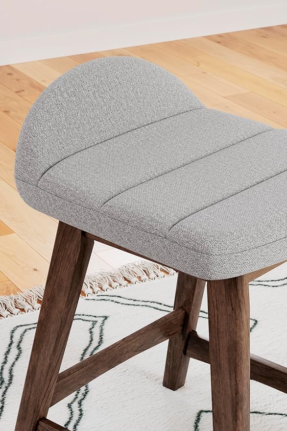 Signature Design by Ashley Lyncott Contemporary 28.5" Counter Height Upholstered Bar Stool with Foam Cushion, 2 Count, Light Gray & Brown