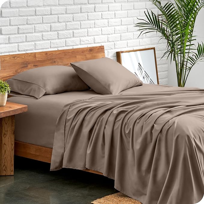 Bare Home Split Head Flex King Sheet Set - 1800 Ultra-Soft Microfiber Bed Sheets - Double Brushed - Deep Pockets - Easy Fit - 4 Piece Set - FlexTop King Bedding Sheets (Split Head Flex King, Taupe)