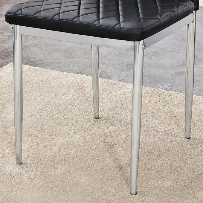 Modern Minimalist Dining Chair Fireproof Leather Sprayed Metal Pipe Diamond Grid Pattern Restaurant Home Conference Chair Set of 4 Or 6 (6, Jet Black)