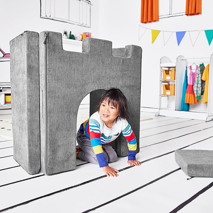 Yourigami Kids and Toddler Play Castle, Playroom Couch Add-On Set, Durable Modular Design, Mountain Gray