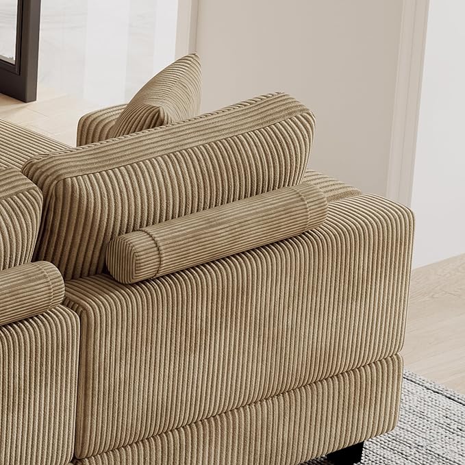 Oversized Symmetrical U Shaped Modular Sectional Sofa with Double Chaise Lounge , Reversible Corduroy Upholstered Sofa Extra Wide Deep Seat Sleeper Sofas Couches w/ 2 Pillows for Living Room Apartment