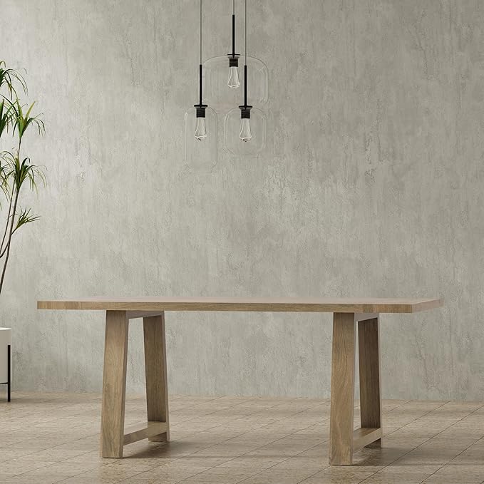 SIMPLIHOME Whitley Dining Table - 72 inch Wide Solid Mango Rectangular Kitchen Table with Trestle Base in Grey Wash, Modern Farmhouse Style for Dining Room or Family Room, Seats 6