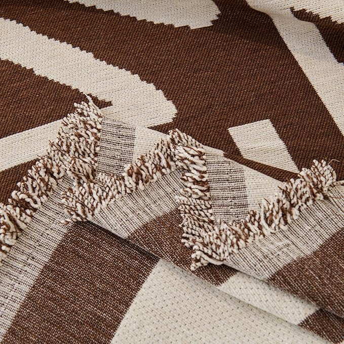 STACYPIK Reversible Boho Chocolate Sofa Cover Durable Couch Cover for 1 Cushion Couch Sofa Cover for Dogs Non Slip Jacquard Geometric Pet Armchair Cover with Tassels Sofa Protector Blanket-71X71IN
