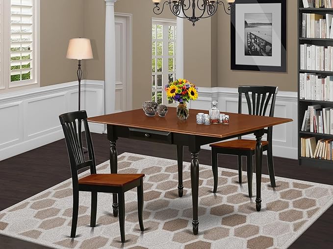 East West Furniture MZAV3-BCH-W 3 Piece Dinette Set for Small Spaces Contains a Rectangle Dining Table with Dropleaf and 2 Kitchen Dining Chairs, 36x54 Inch, Black & Cherry