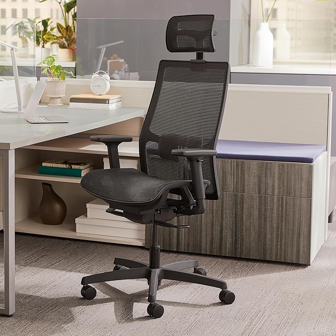 HON Ignition 2.0 Ergonomic Office Chair with Headrest, Adjustable Tilt, Swivel Wheels, Comfy for Long Hours, Home Office Desk Chairs, Black
