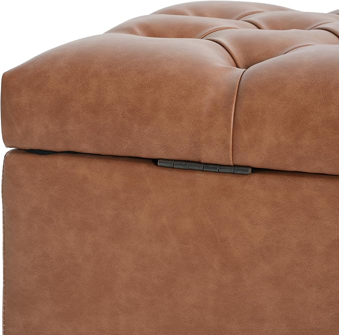 Christopher Knight Home Ottilie PU Leather Storage Ottoman Bench, Wooden Rectangular Ottoman with Storage, Bedroom End of Bed Foot Stool, Entryway Ottoman Footrest, Living Room Extra Seat, Brown