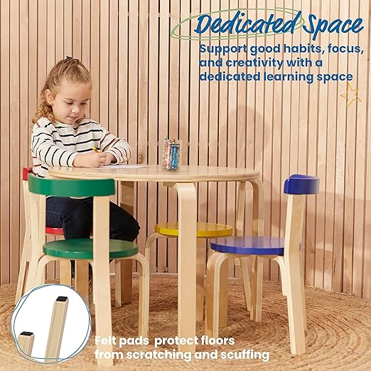 ECR4Kids Bentwood Table and Curved Back Chair Set, Kids Furniture, Assorted, 5-Piece