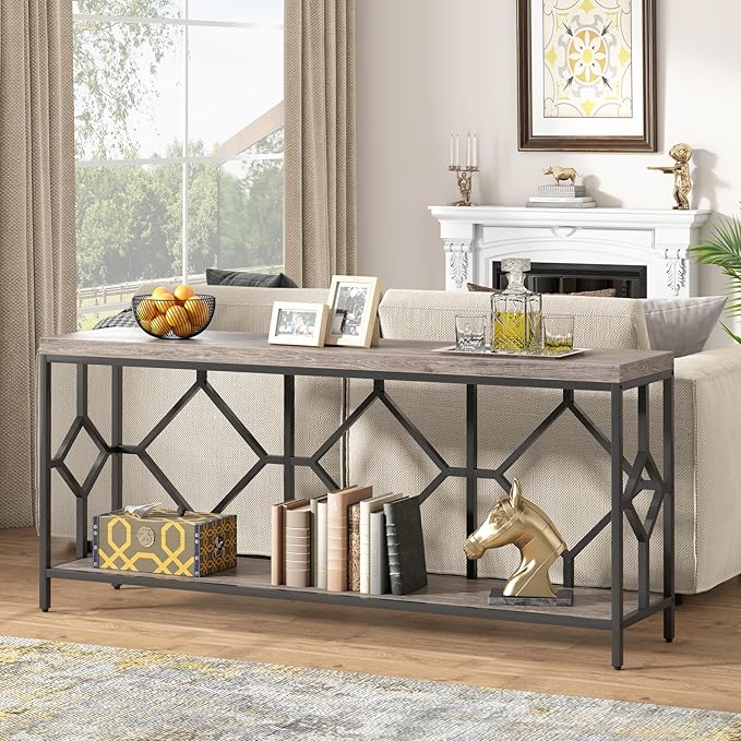 Tribesigns 71 Inch Extra Long Sofa Table, Narrow Long Sofa Console Tables Behind Couch Table with Open Storage Shelf