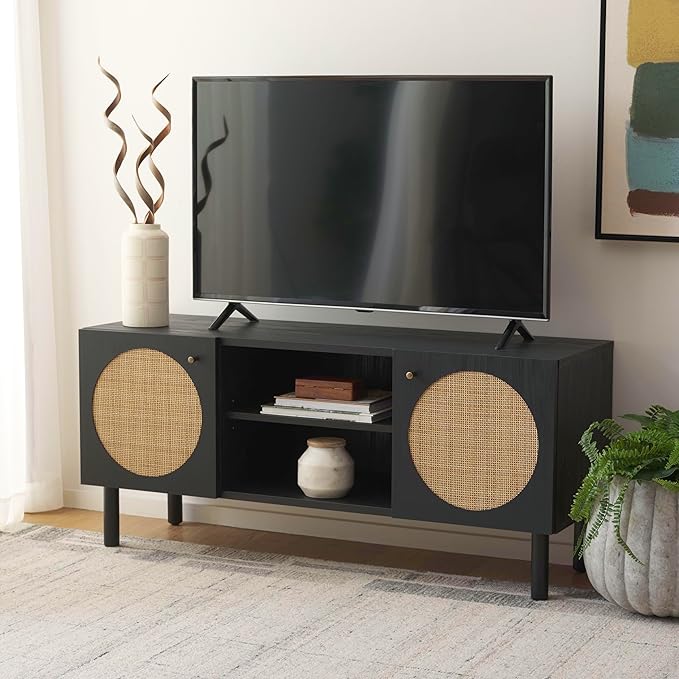 SAFAVIEH Home Collection Ophelia Black 2-Door 2-Shelf Entertainment Media Stand (Fits up to a 50" Flatscreen TV)