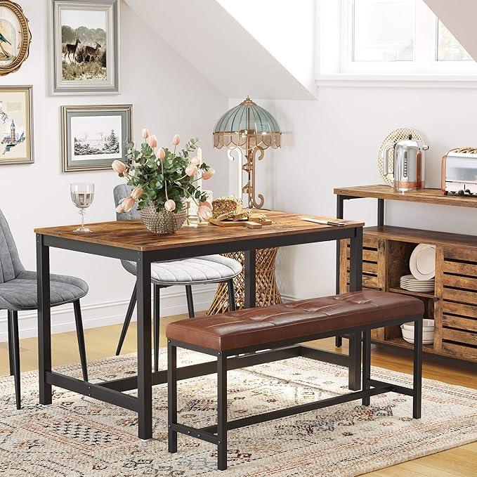 VASAGLE 47 Inches Dining Room Table for 4, Industrial Style with Heavy Duty Metal Frame, 47.2 x 29.5 x 29.5 Inches, Brown