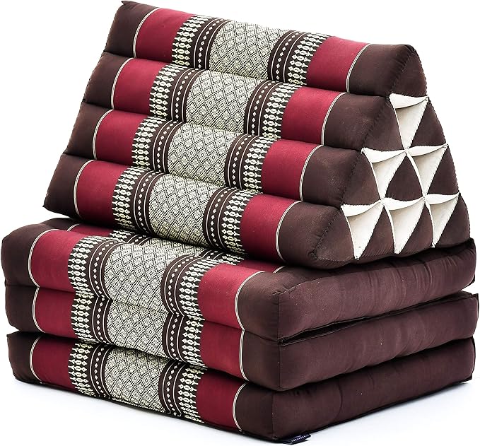Leewadee - Comfortable Japanese Floor Mattress Used As Thai Floor Bed with Triangle Cushion, Futon Mattress Or Thai Massage Mat, 67 x 21 inches, Brown Red