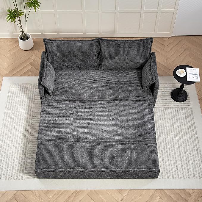 Furnimart 59.5" Queen Size Pull Out Sofa Bed, 3 in 1 Convertible Sleeper Bed with USB/C-Type Charging Ports & Side Pockets, Modern Futon Couch for Living Room, Apartment, RV, Corduroy Dark Grey