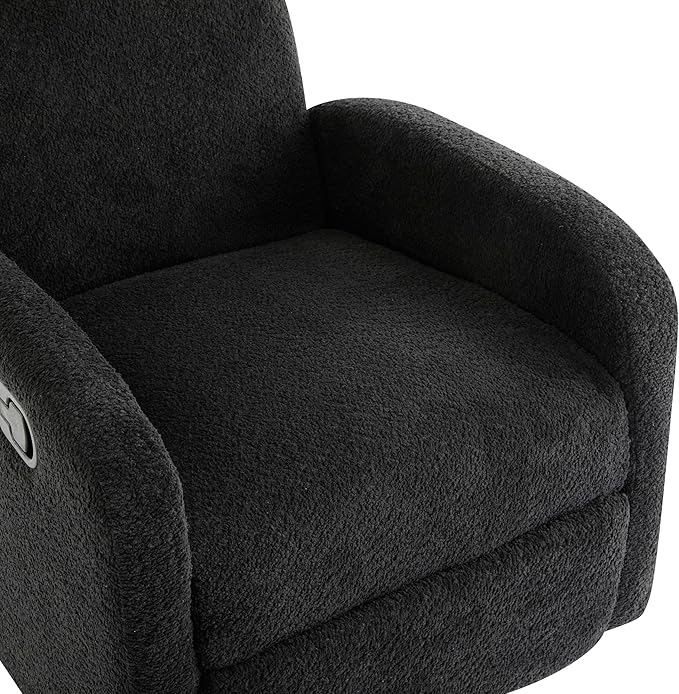 Christopher Knight Home Sidney Fabric Upholstered 360° Swivel Chair, Boucle Push-Back Recliner, Solid Wood Glider Recliner with Rotation, Living Room Lounge Sofa, Adjustable Comfy Reading Chair,Black