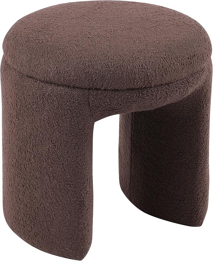 Furniture of America Rami Modern 18-inch Solid Wood Upholstered Ottoman with Pedestal Base, Vanity Stool Chair, Small Foot Stool for Bedroom, Living Room, Entryway, Brown