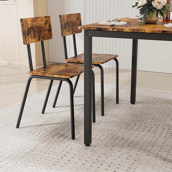 Ball & Cast 5 Pieces Dining Table Set with 4 Chairs,Kitchen Table and Chairs for 4 W/ 43" Rectangle Desk,Living Room Furniture W/Anti-Slip Foot Pads and Corner Protection,for Small Space,Brown