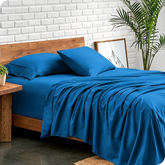 Bare Home Split Head Flex King Sheet Set - 1800 Ultra-Soft Microfiber Bed Sheets - Double Brushed Deep Pockets Easy Fit - 4 Piece Set - FlexTop King Bedding Sheets (Split Head Flex King, Medium Blue)