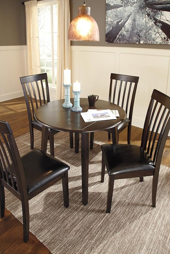 Signature Design by Ashley Hammis Round Dining Room Drop Leaf Table, Dark Brown