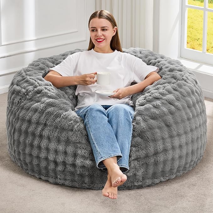 Hobestluk Bean Bag Chairs 3ft Beanbag Chair with Filler Adult Bean Bags with Fluffy & Machine Washable Cover, Giant Bean Bag Chairs for Adults (Grey, 3FT-36" x 36" x 22")